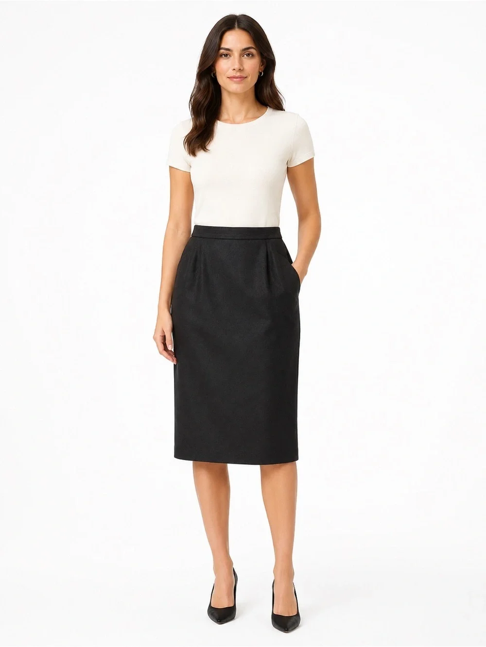 Vintage 1999 Aquascutum of London Black Linen Blend Pencil Skirt S:14 England
